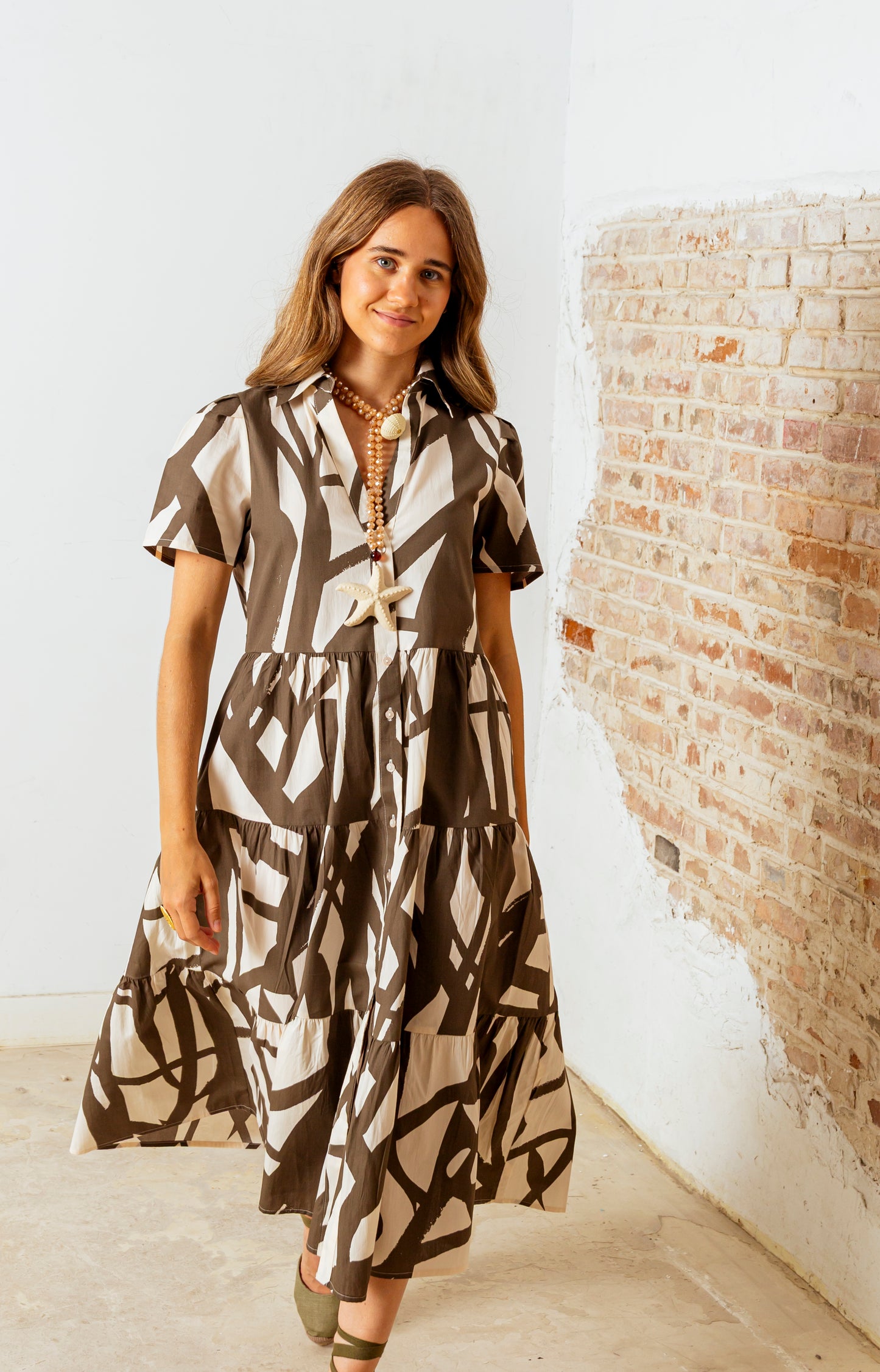 Vestido Estampado Kaki Algodón