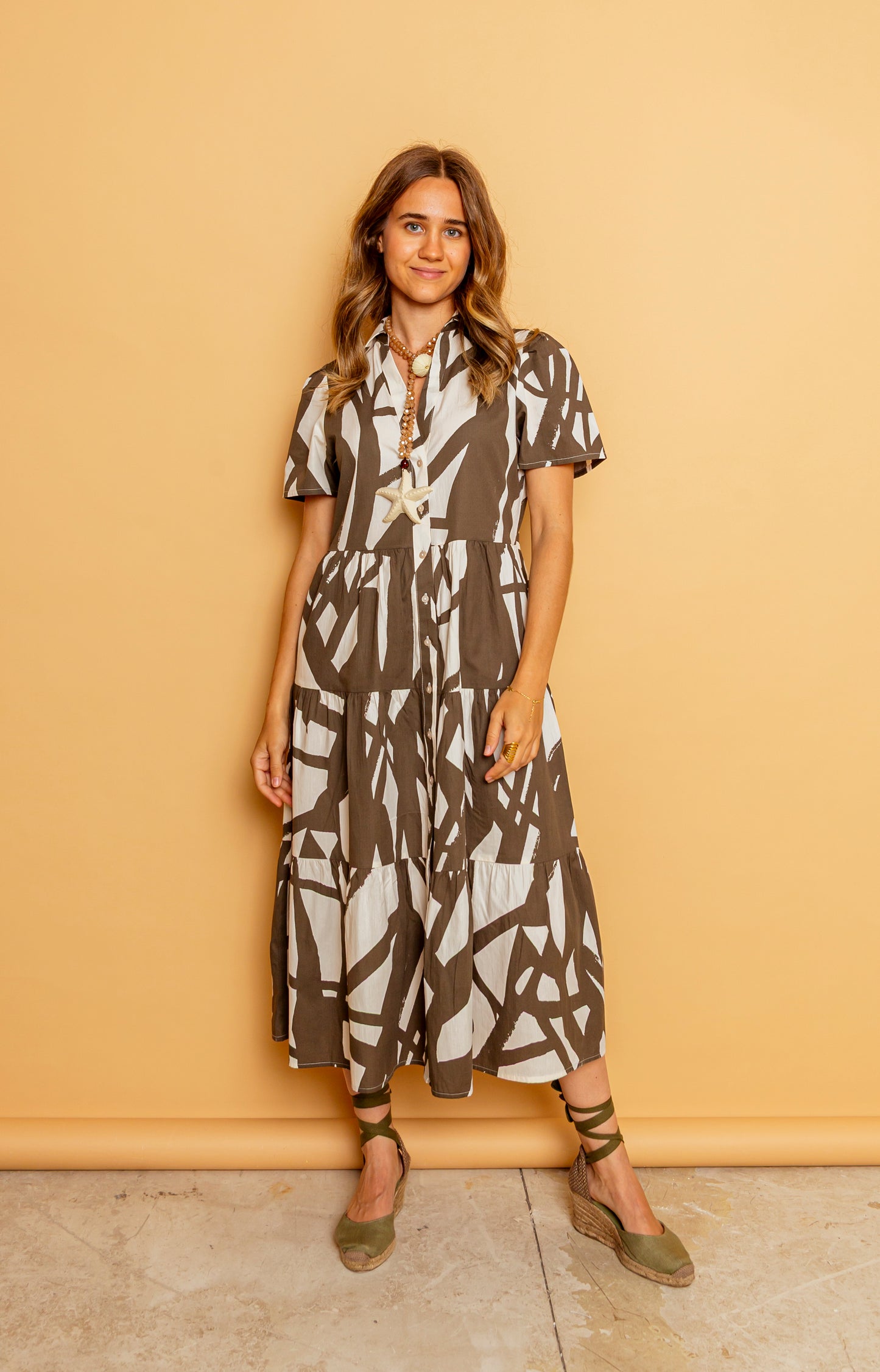 Vestido Estampado Kaki Algodón