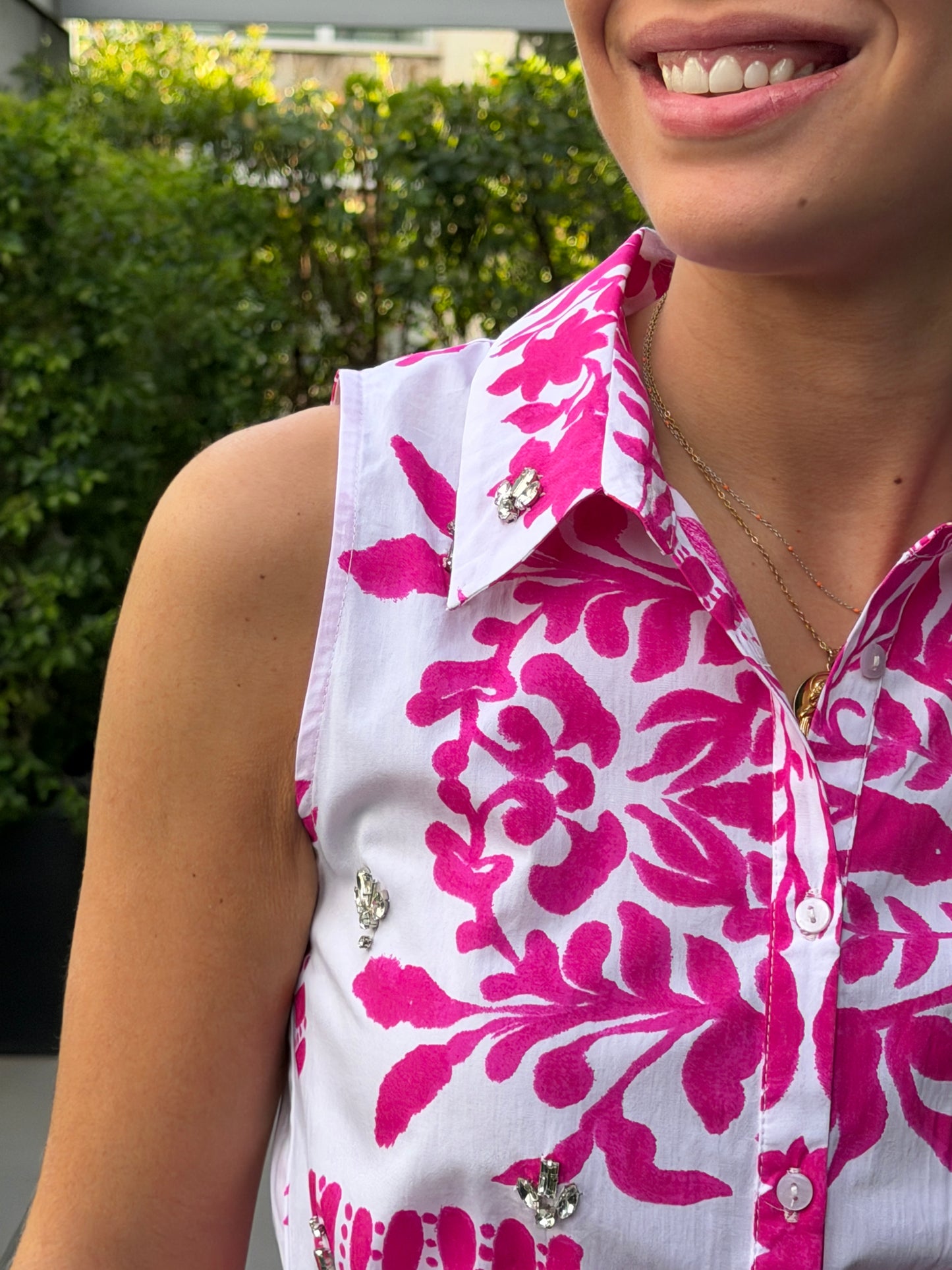 Vestido Camisero Estampado Sin Mangas