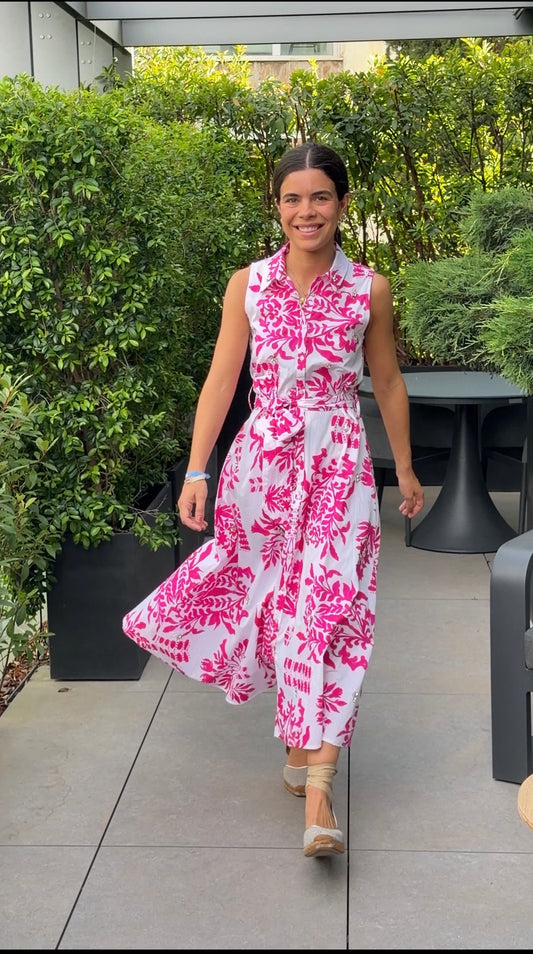 Vestido Camisero Estampado Sin Mangas