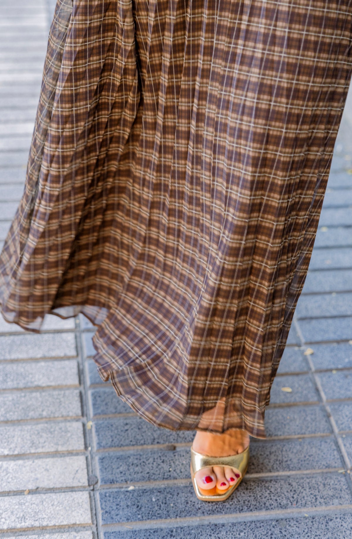 Falda larga de cuadros marrón