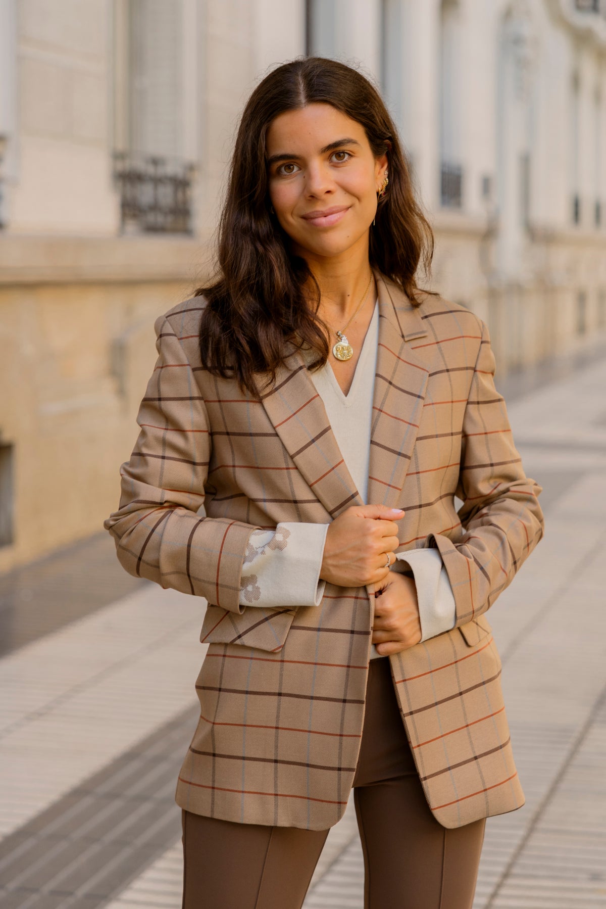Chaqueta de cuadros beige