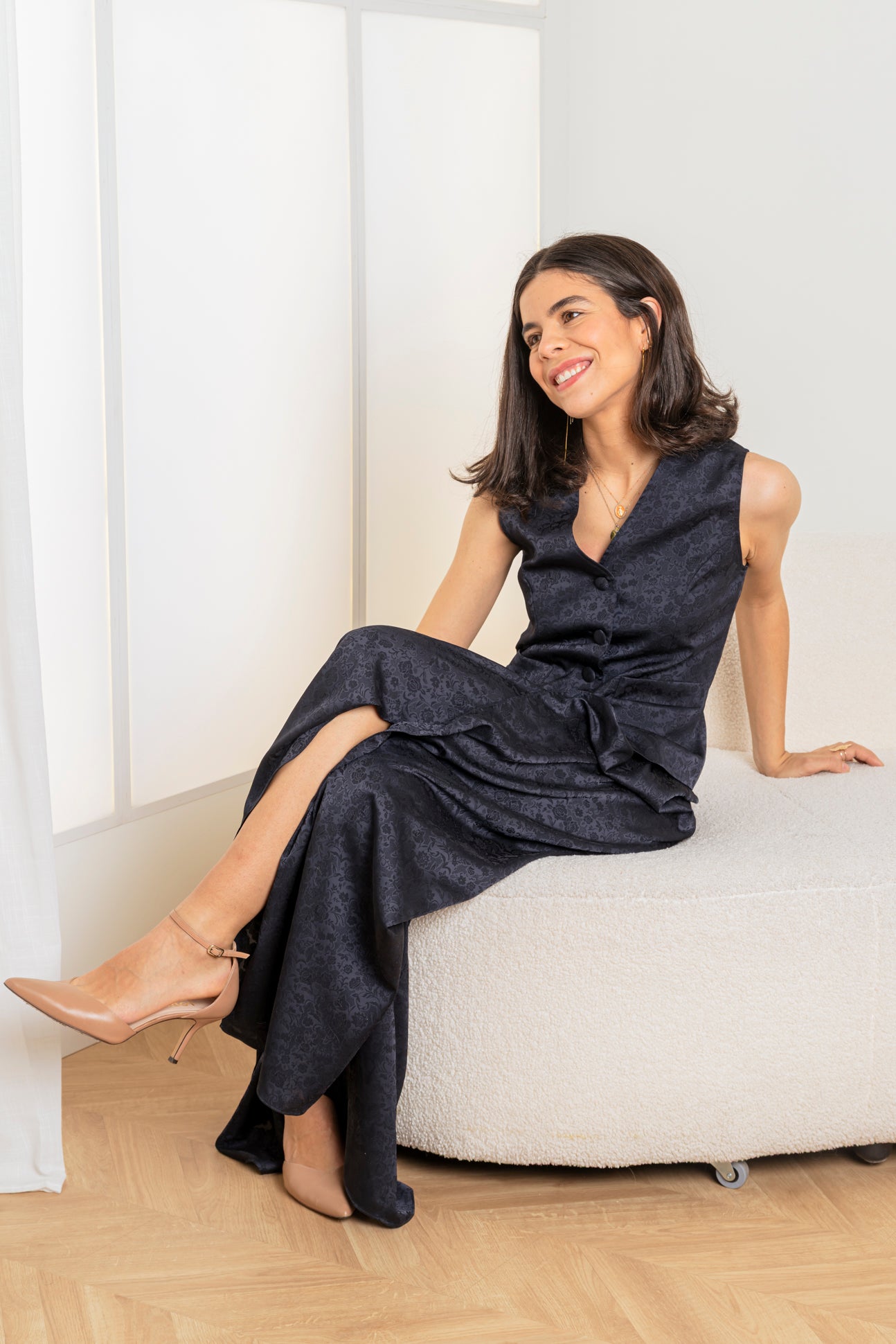 Chaleco elegante azul marino jacquard