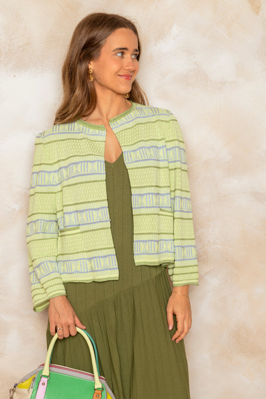 Chaqueta de punto verde lima con detalles de lurex