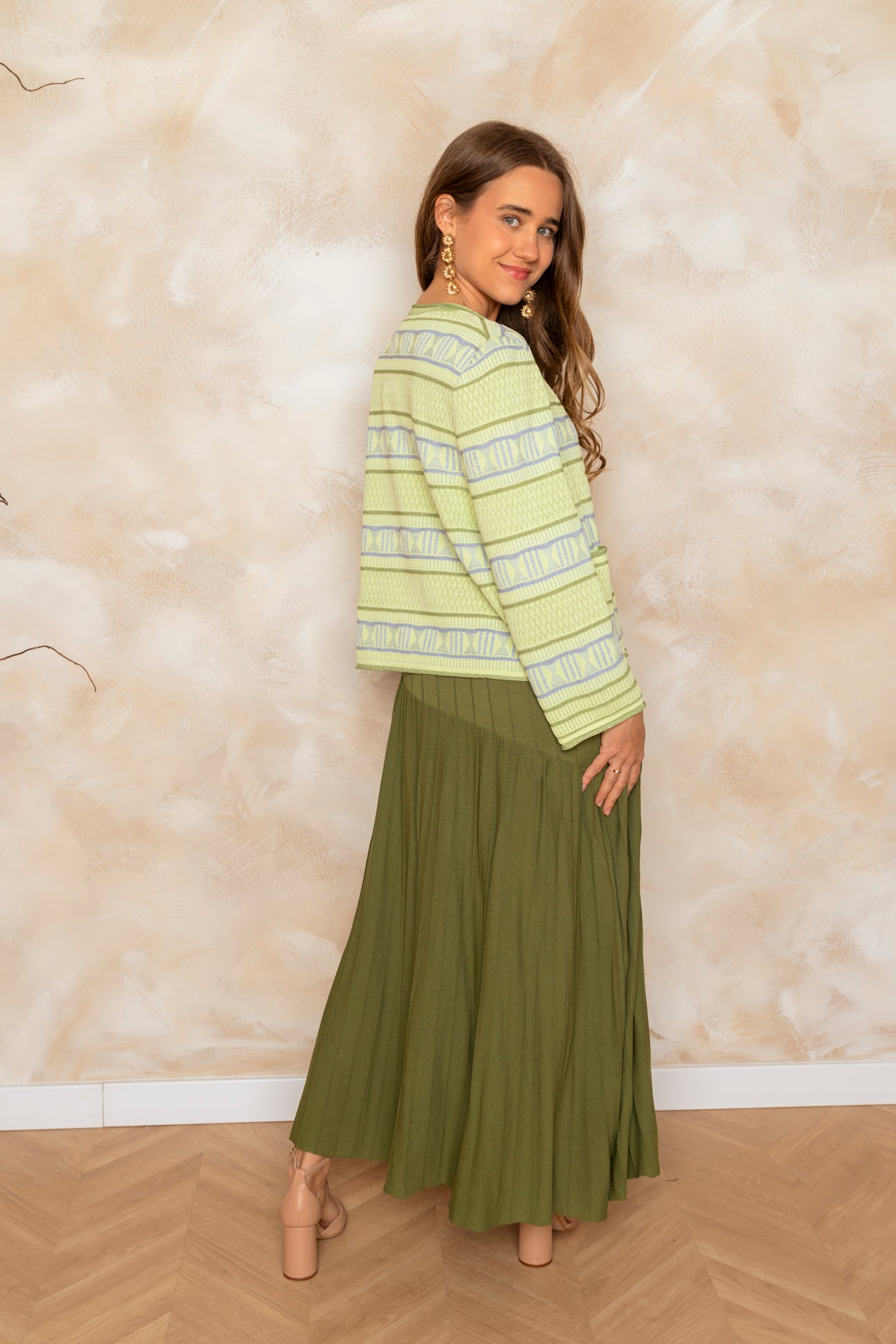 Chaqueta de punto verde lima con detalles de lurex