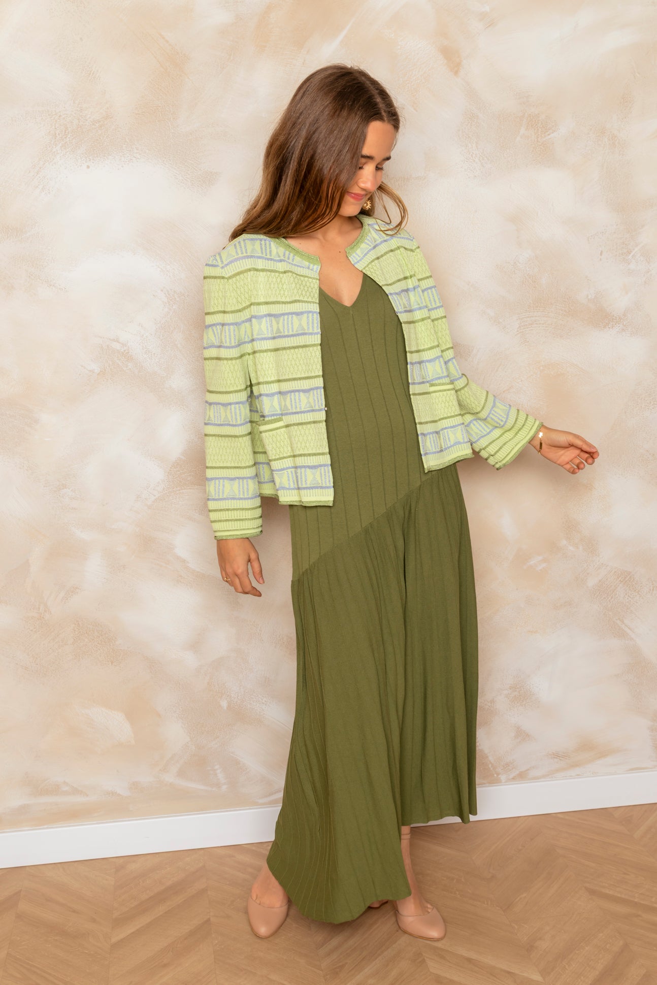 Chaqueta de punto verde lima con detalles de lurex