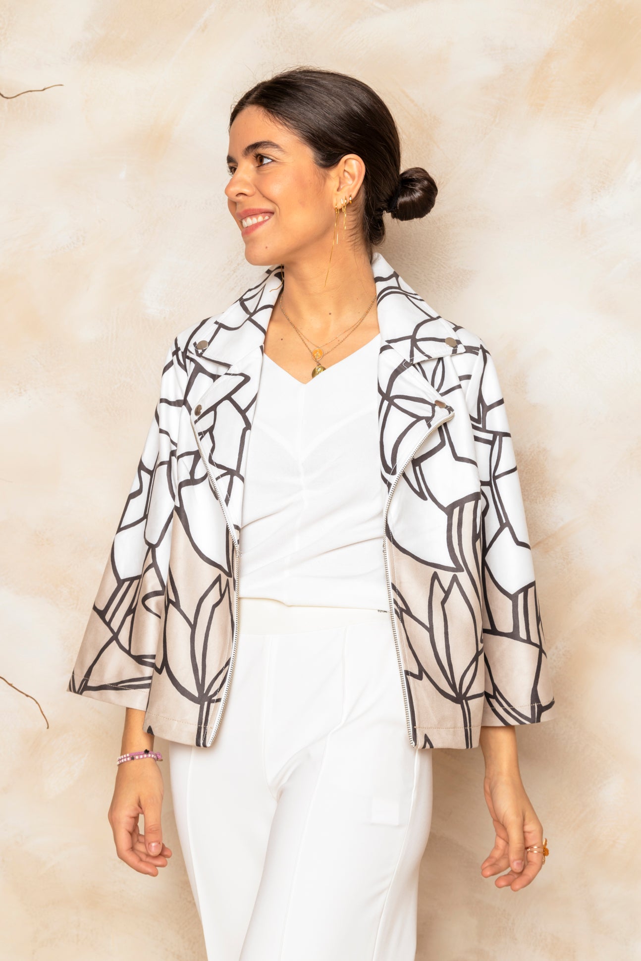 Chaqueta estampada efecto trapecio