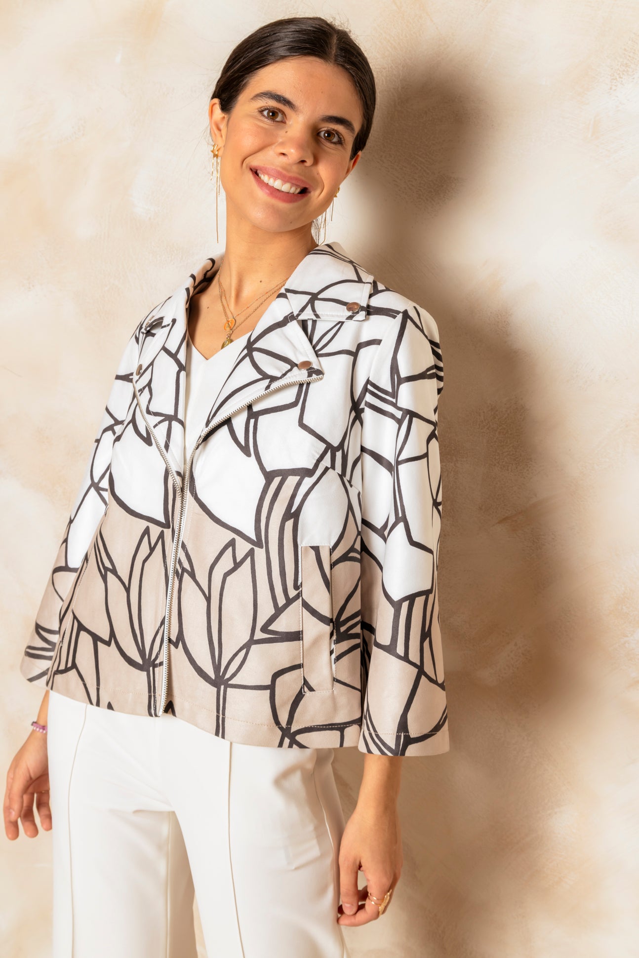 Chaqueta estampada efecto trapecio