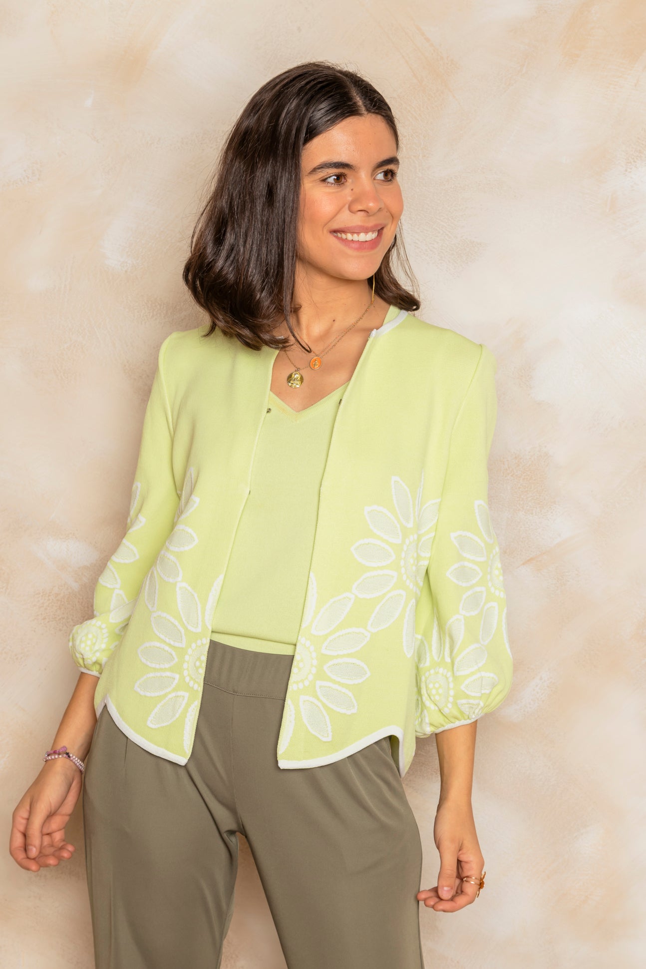 Chaqueta de Punto Verde Textura Geométrica