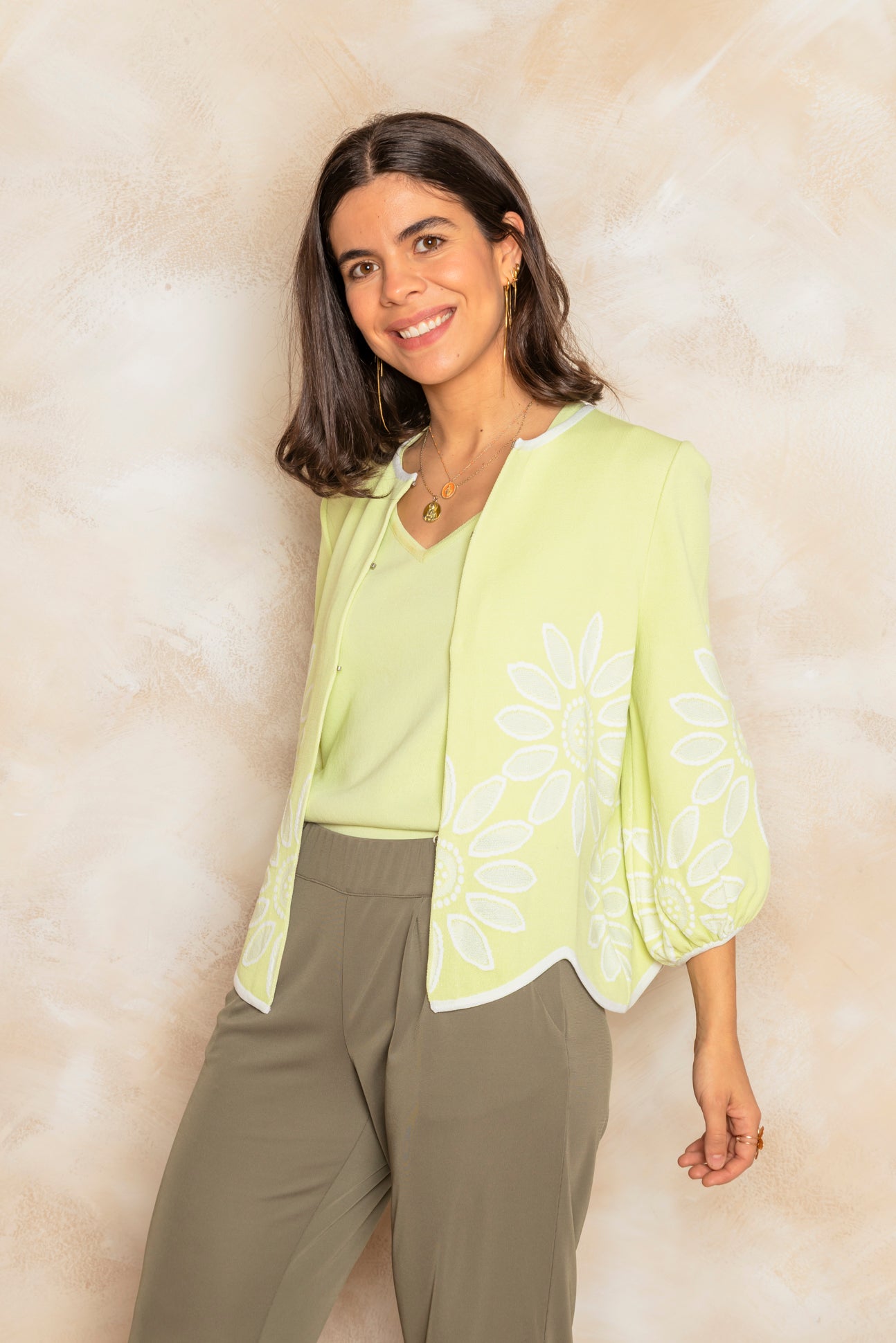 Chaqueta de Punto Verde Textura Geométrica