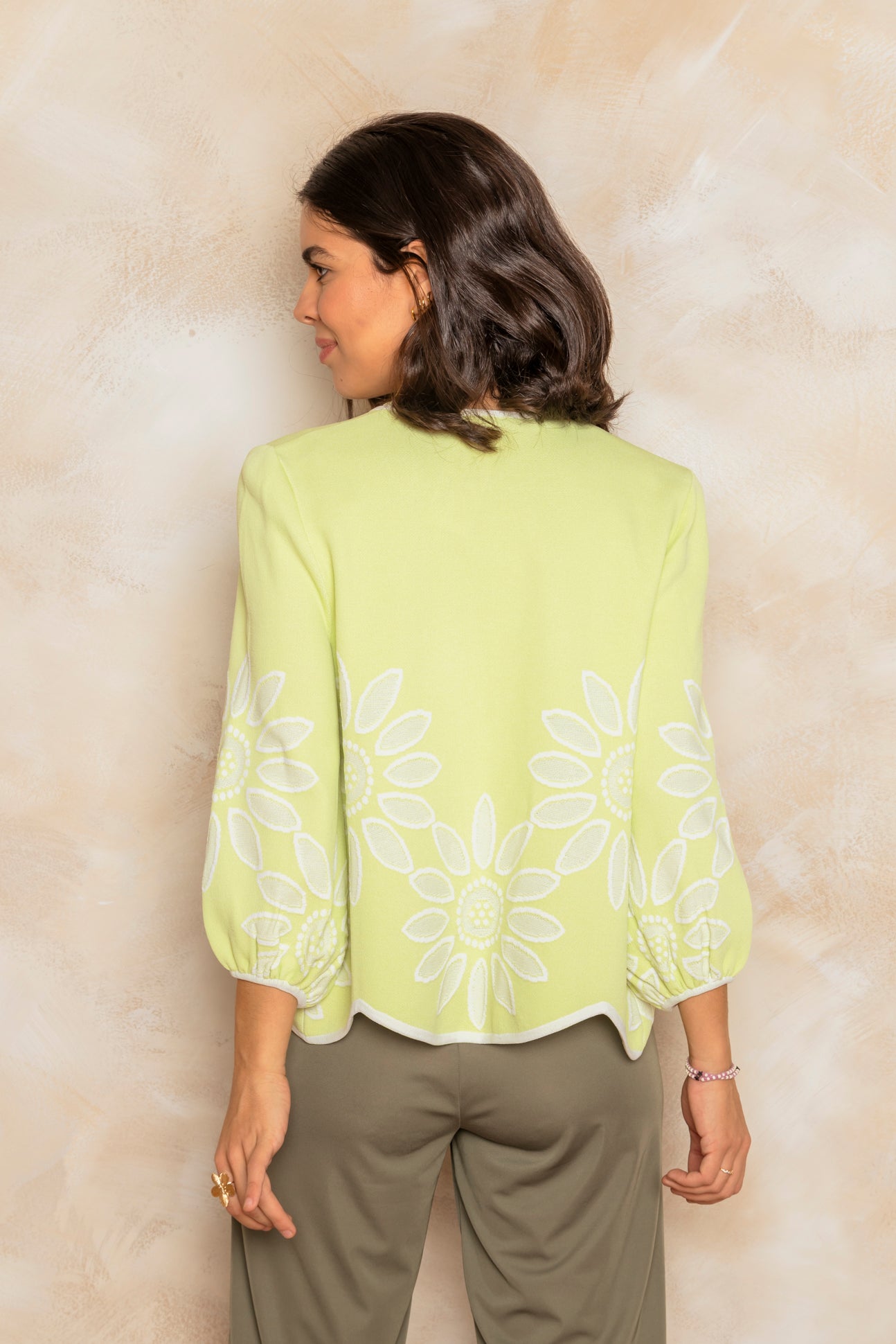 Chaqueta de Punto Verde Textura Geométrica