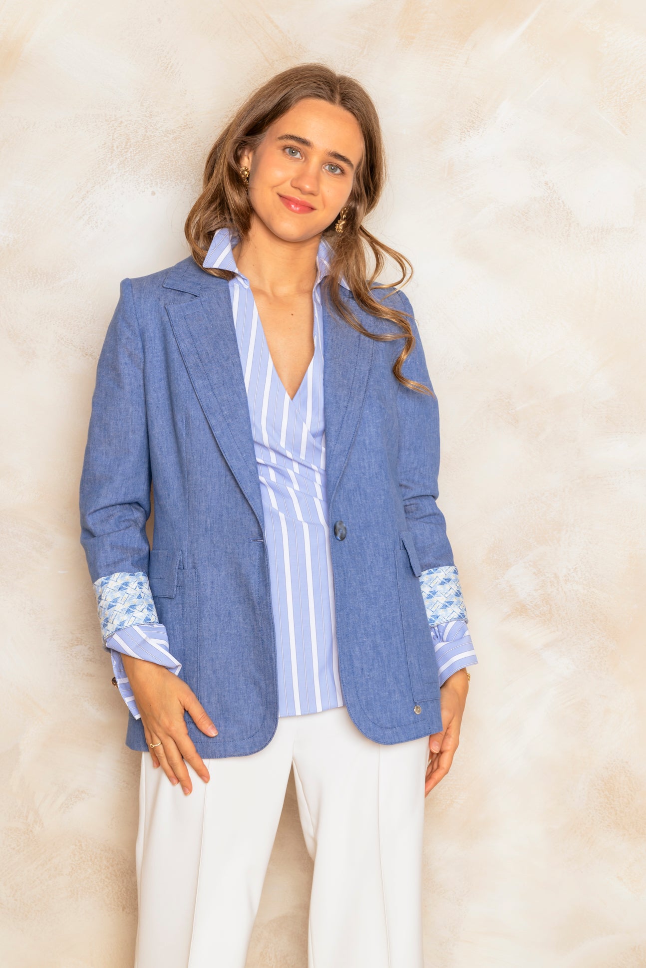 Blazer Efecto Denim Elegante (Verde / Azul)