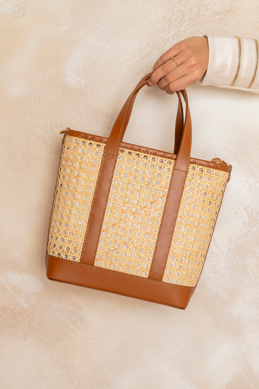 Bolso de rafia y piel natural