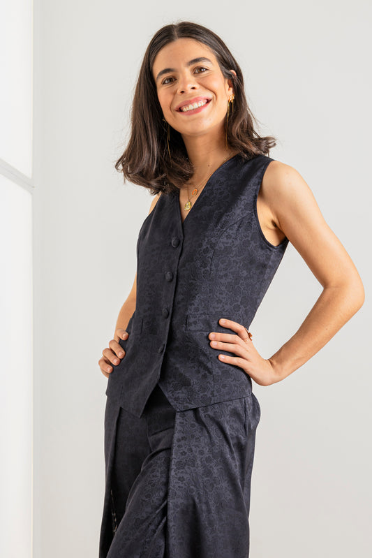 Chaleco elegante azul marino jacquard