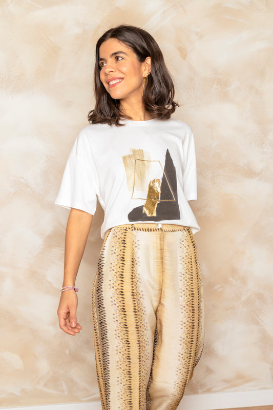 Camiseta de punto de viscosa con detalle artístico