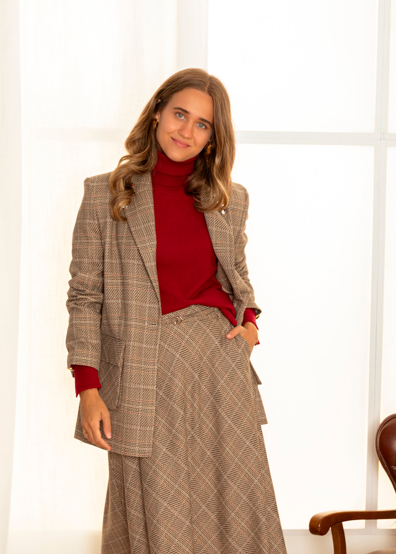 Falda capa midi de cuadros camel & chocolate